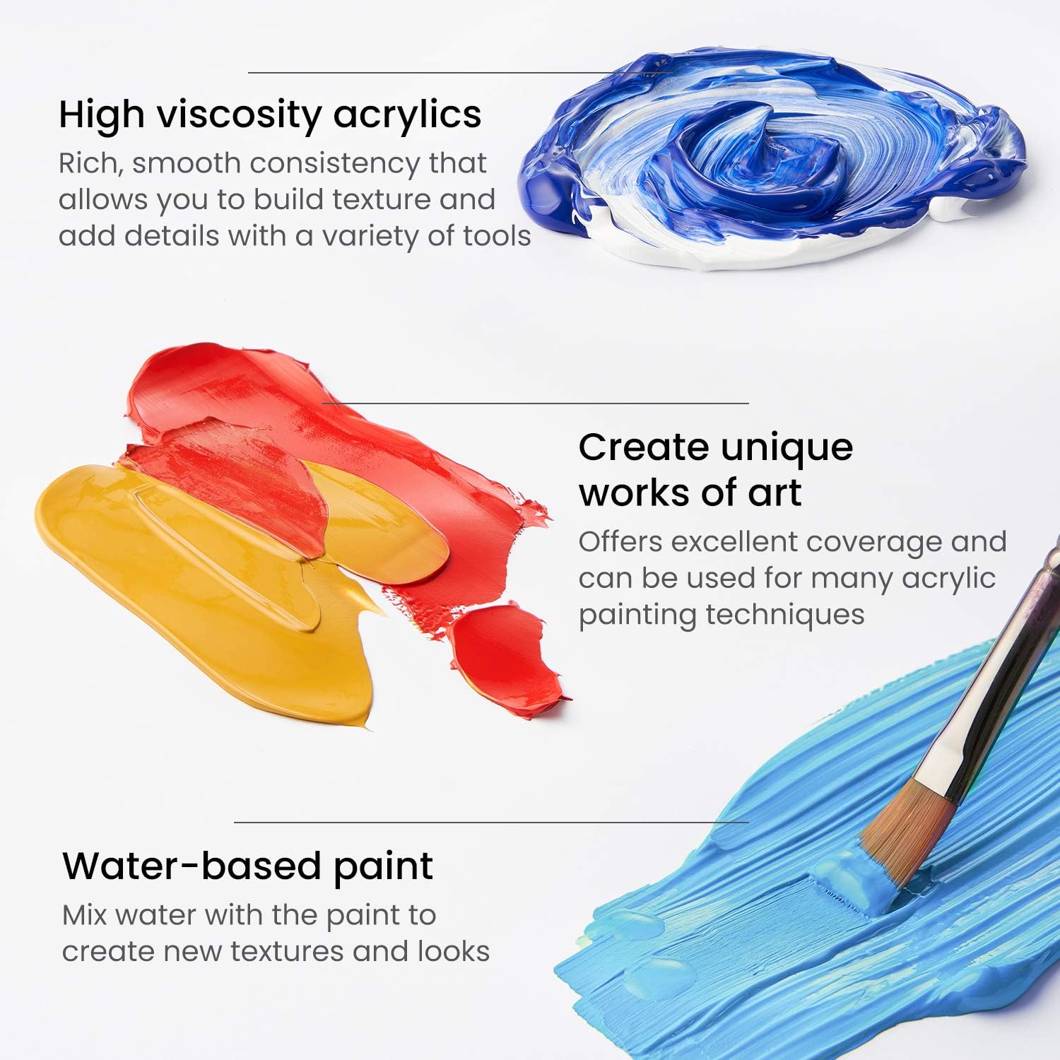 ARTEZA Acrylic Paint Set of 24 Tubes (0.74 oz, 22 ml) Non Toxic Acrylic Artist Paints